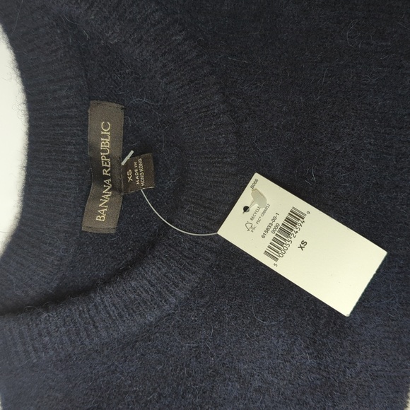 NWT Banana Republic stripe sweater navy white puff sleeve alpaca sweater - Picture 9 of 13